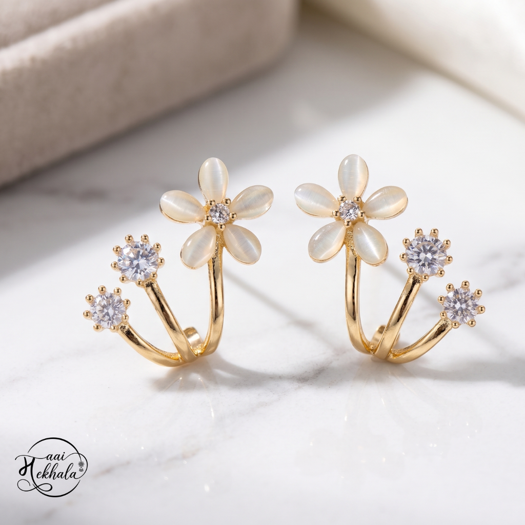 Maai Mekhala Daisy Glow Earrings – Floral Crystal Statement Earrings