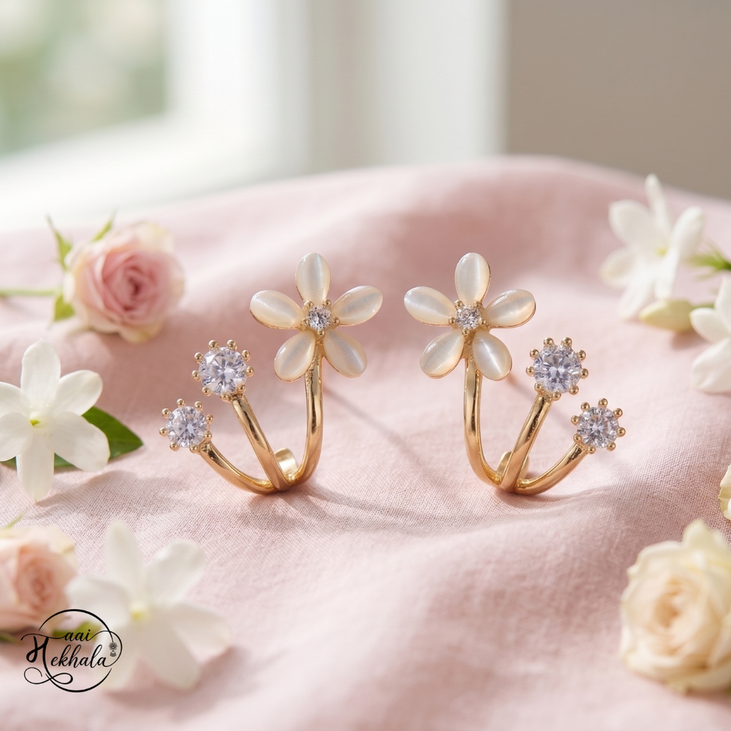 Maai Mekhala Daisy Glow Earrings – Floral Crystal Statement Earrings