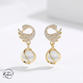 Maai Mekhala Celeste Drop Earrings – Crystal Swan Gold Statement Earrings