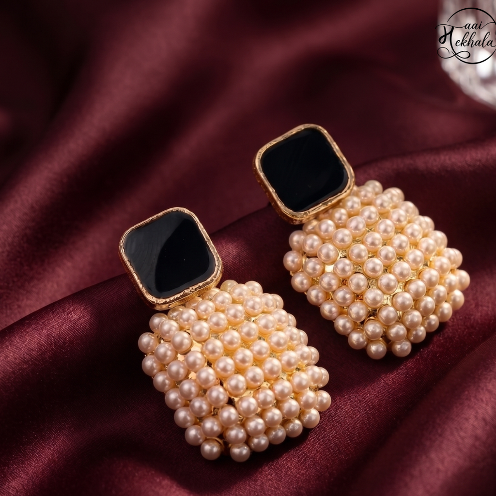 Maai Mekhala Pearl Muse Earrings – Textured Pearl Statement Studs (Black)