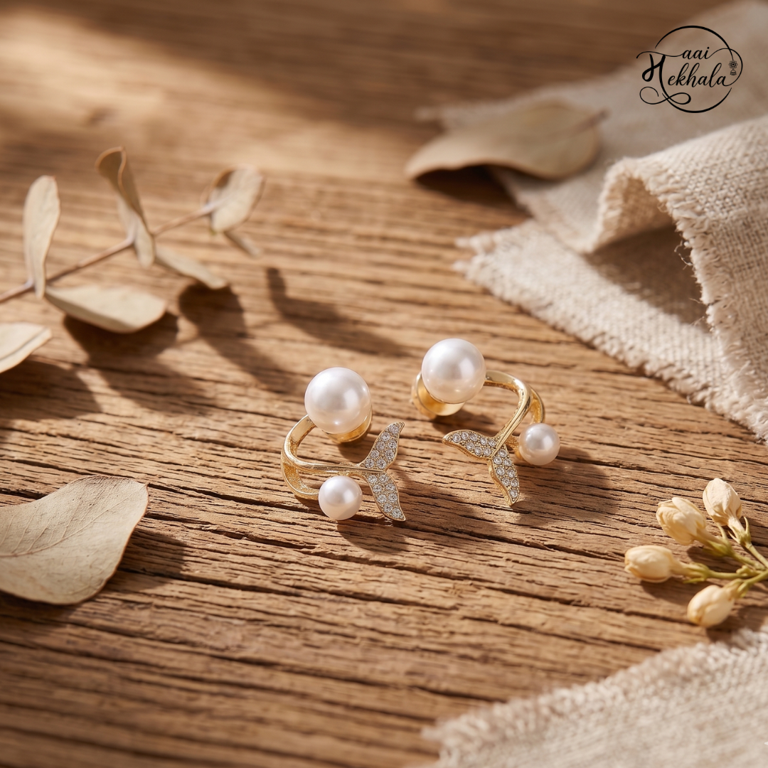 Maai Mekhala Pearl Whisper Earrings – Elegant Gold Pearl Statement Studs