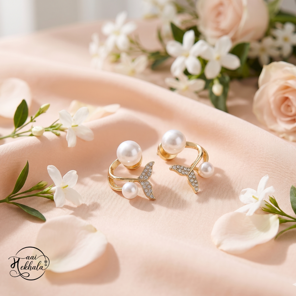 Maai Mekhala Pearl Whisper Earrings – Elegant Gold Pearl Statement Studs
