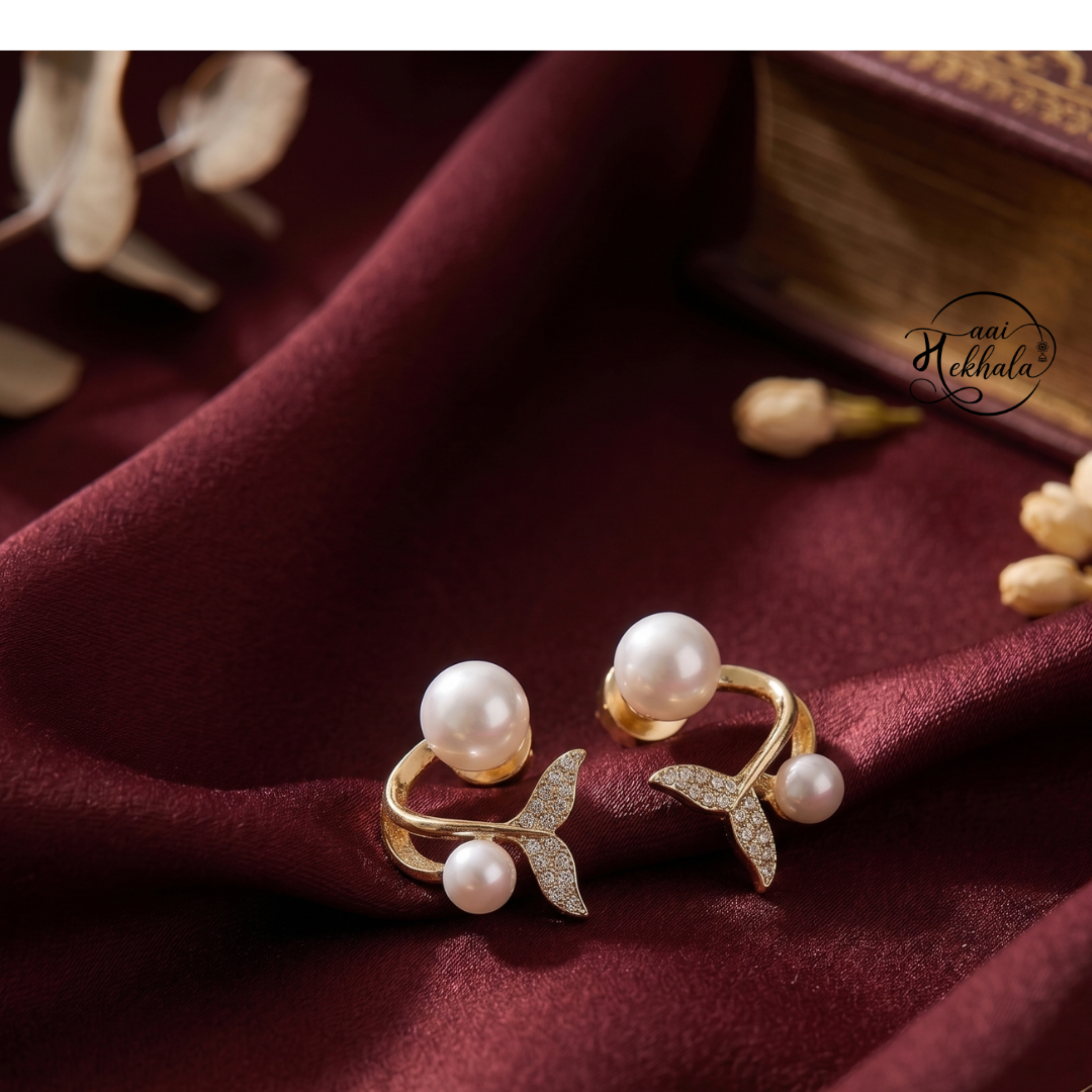 Maai Mekhala Pearl Whisper Earrings – Elegant Gold Pearl Statement Studs