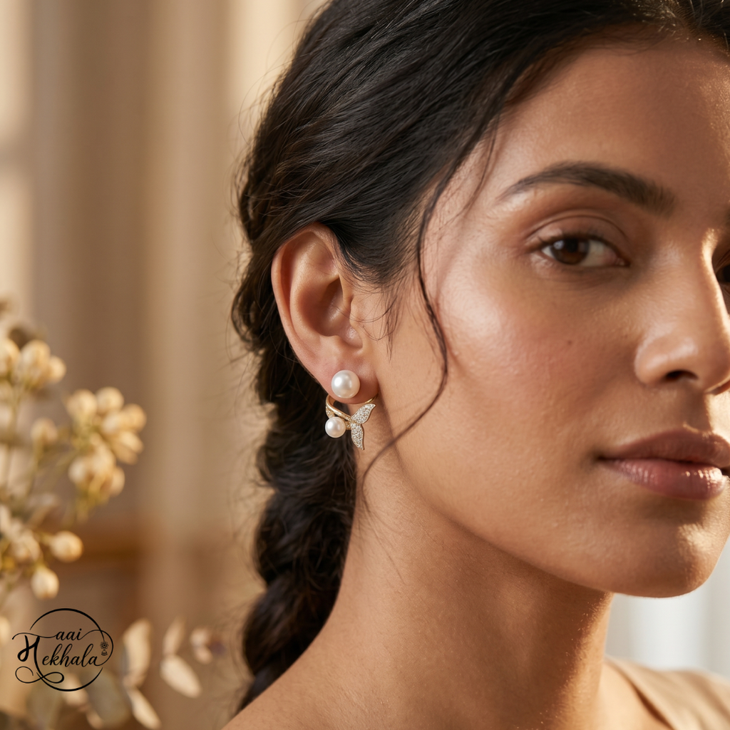 Maai Mekhala Pearl Whisper Earrings – Elegant Gold Pearl Statement Studs