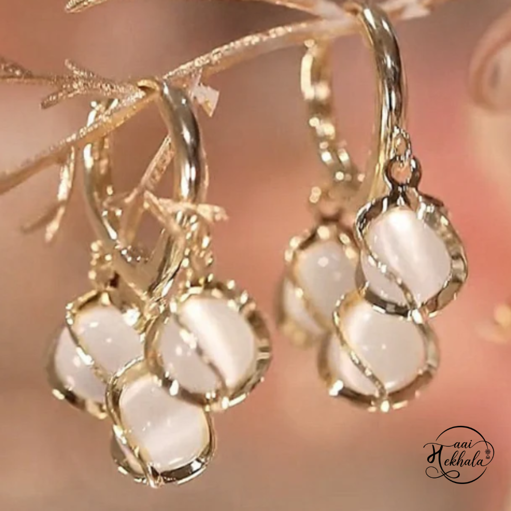 Maai Mekhala Luna Drop Earrings – Elegant Gold & Ivory Charm Earrings