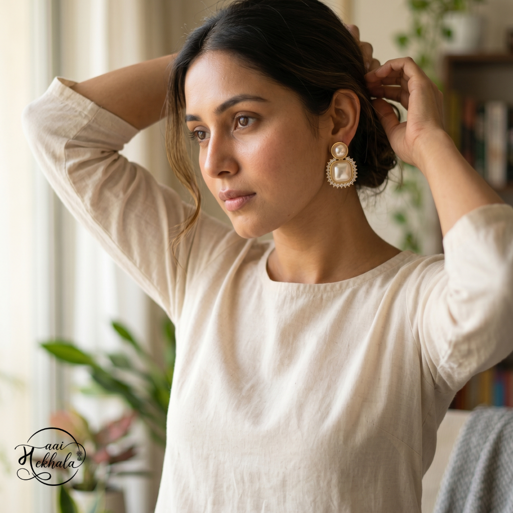 Noor Pearl Halo Earrings – Elegant Pearl Statement Studs for Festive & Wedding Wear
