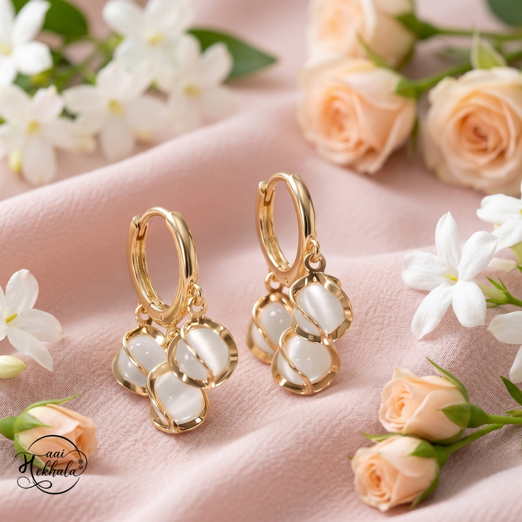 Maai Mekhala Luna Drop Earrings – Elegant Gold & Ivory Charm Earrings