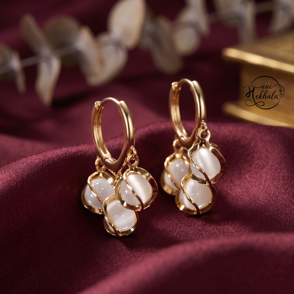 Maai Mekhala Luna Drop Earrings – Elegant Gold & Ivory Charm Earrings