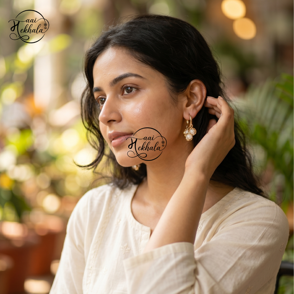 Maai Mekhala Luna Drop Earrings – Elegant Gold & Ivory Charm Earrings