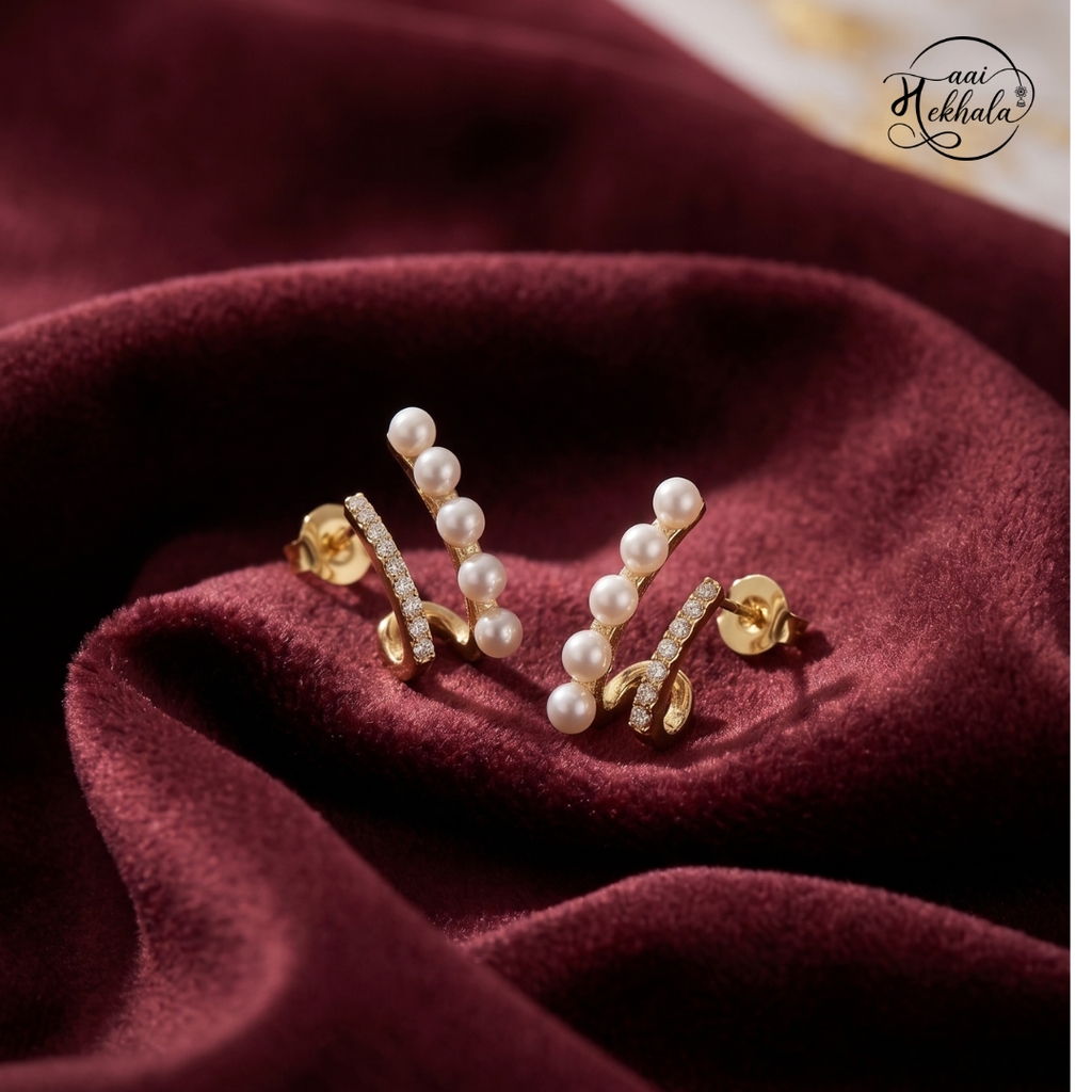 Maai Mekhala Pearl Arc Earrings – Modern Pearl & Crystal Ear Climbers