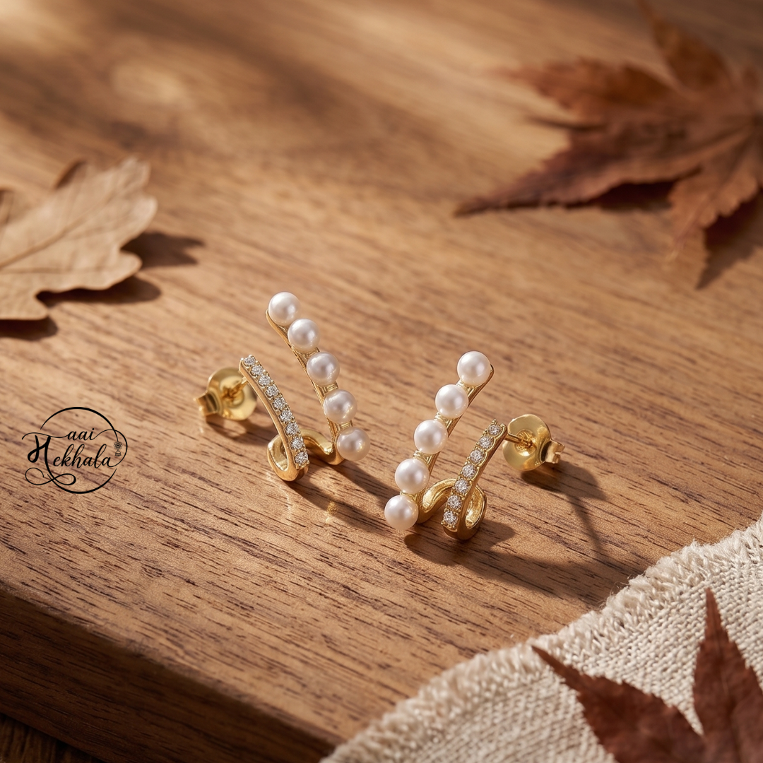 Maai Mekhala Pearl Arc Earrings – Modern Pearl & Crystal Ear Climbers