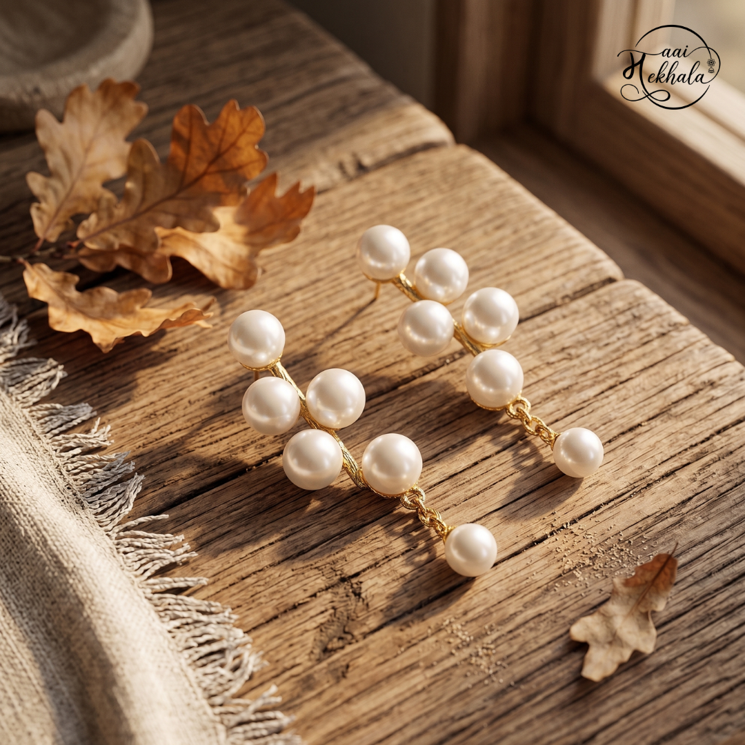 Maai Mekhala Pearl Vine Earrings – Elegant Multi Pearl Drop Earrings