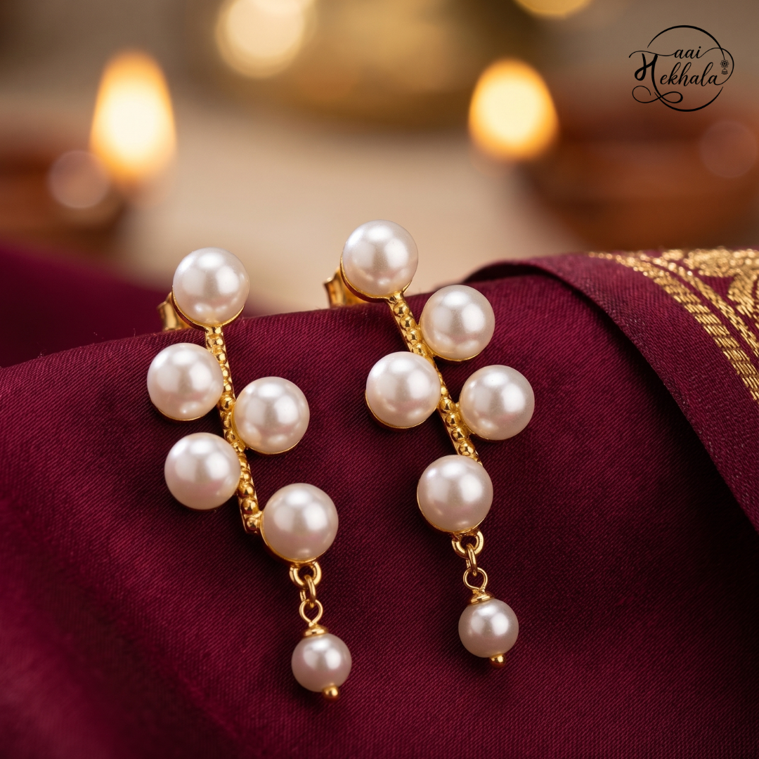 Maai Mekhala Pearl Vine Earrings – Elegant Multi Pearl Drop Earrings