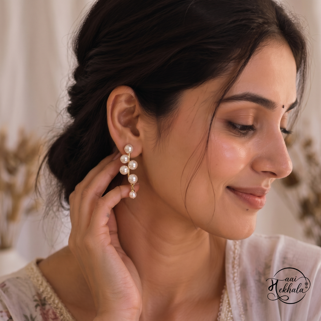 Maai Mekhala Pearl Vine Earrings – Elegant Multi Pearl Drop Earrings