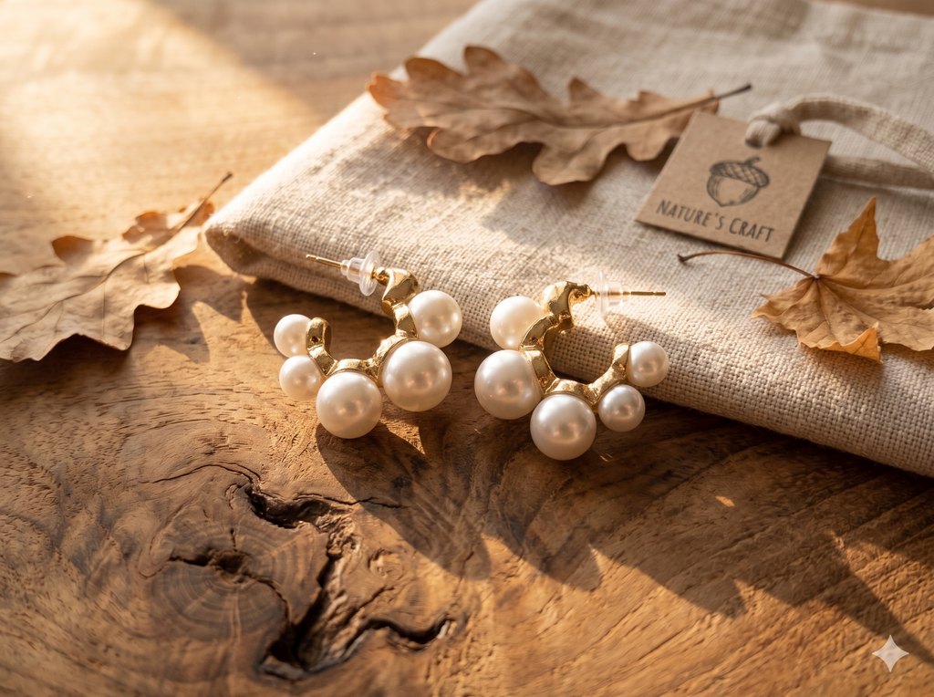 Maai Mekhala Pearl Halo Hoops – Textured Gold Pearl Statement Earrings