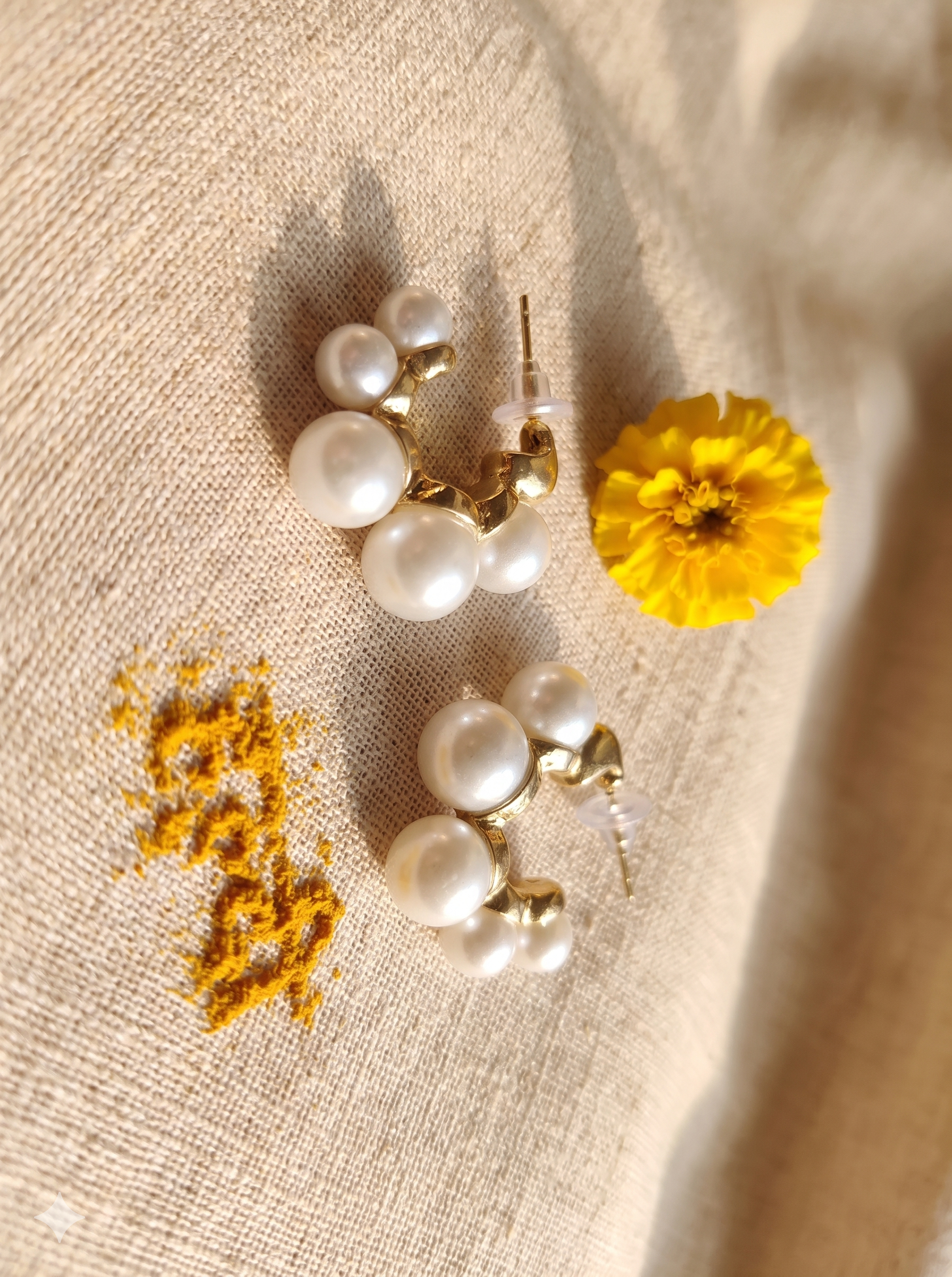 Maai Mekhala Pearl Halo Hoops – Textured Gold Pearl Statement Earrings