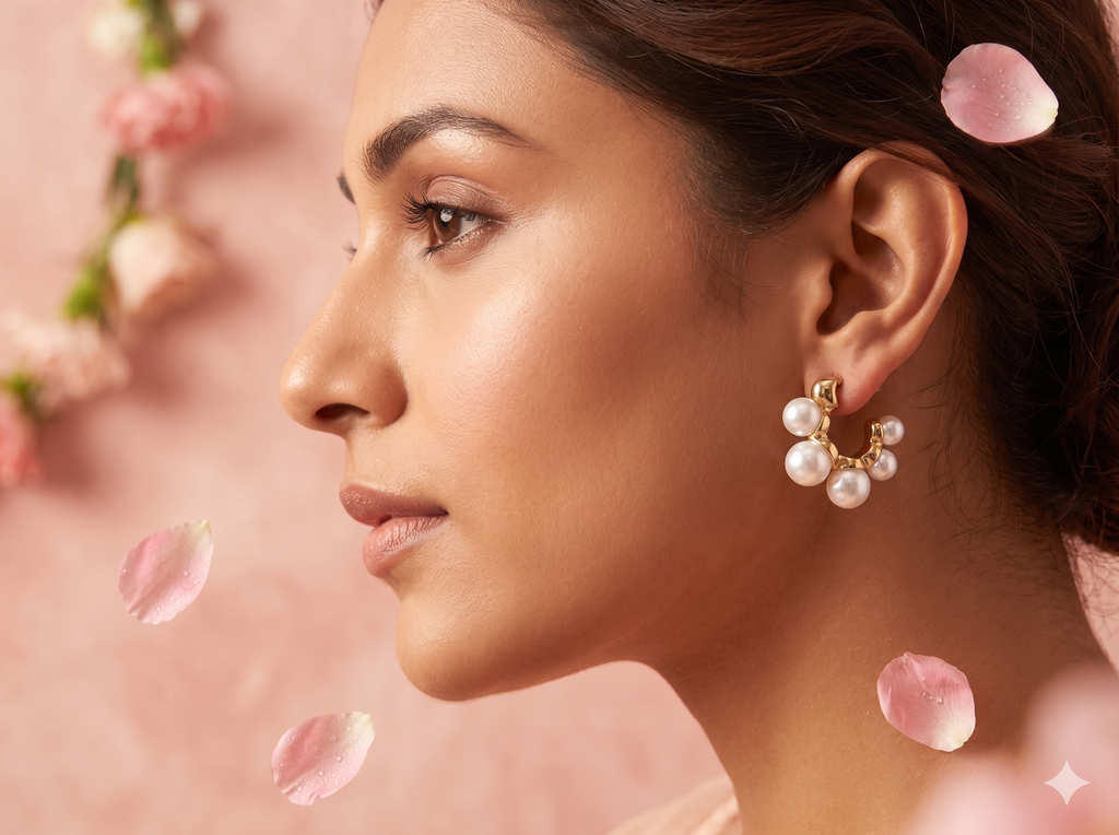 Maai Mekhala Pearl Halo Hoops – Textured Gold Pearl Statement Earrings