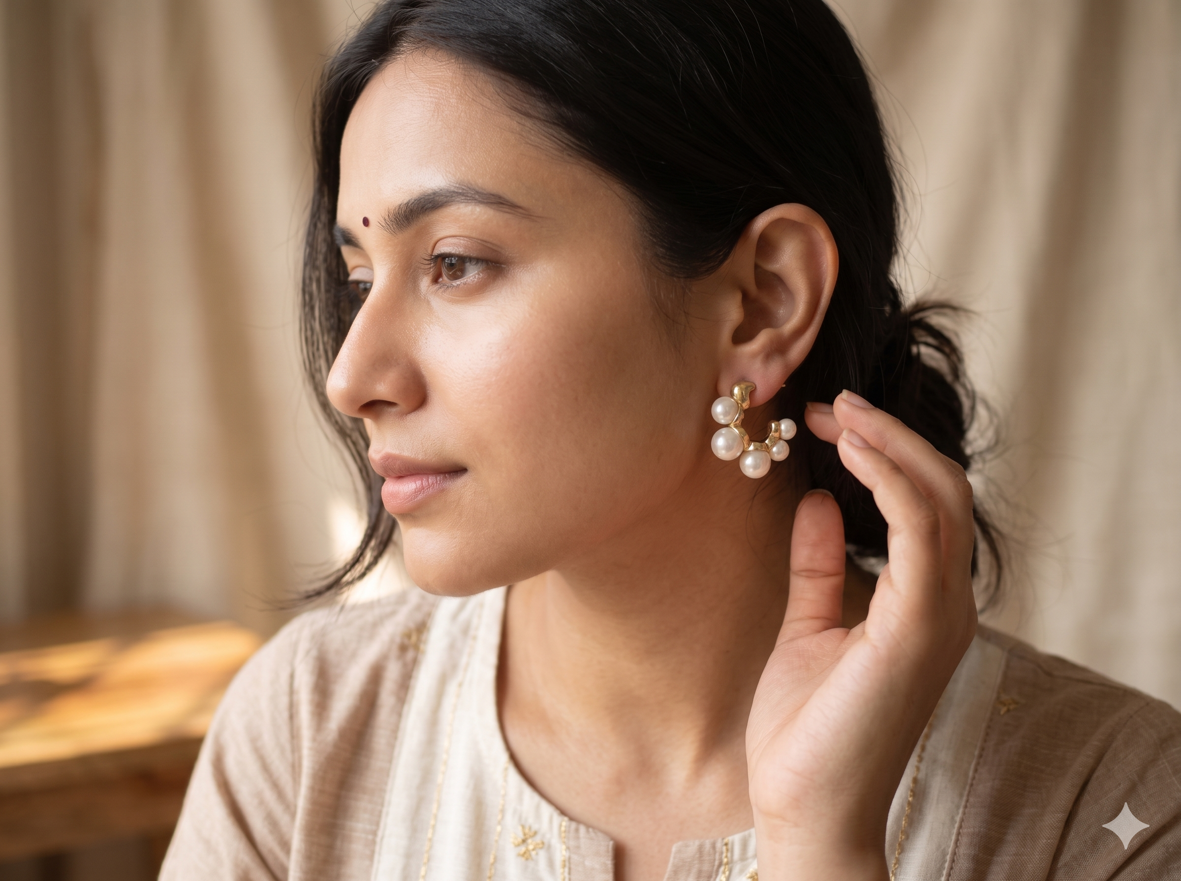 Maai Mekhala Pearl Halo Hoops – Textured Gold Pearl Statement Earrings