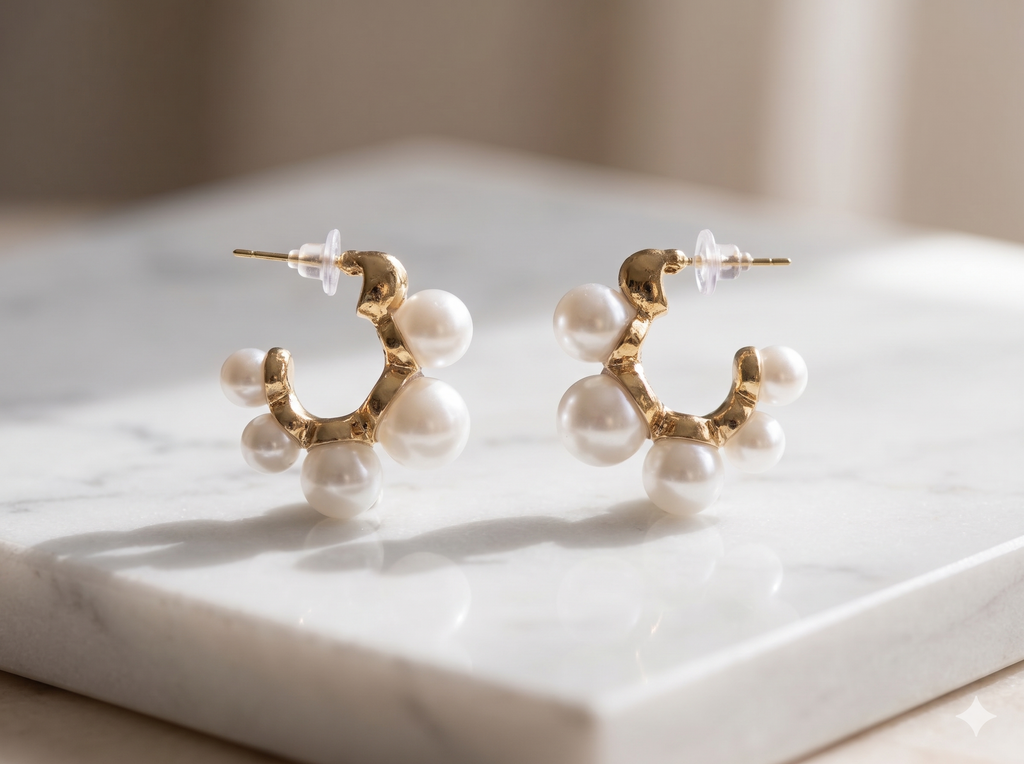 Maai Mekhala Pearl Halo Hoops – Textured Gold Pearl Statement Earrings